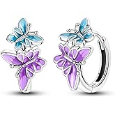 Hapour Small Earrings 925 Sterling Silver Colorful Cubic Zirconia Huggie Turtle Iris Butterfly CZ Hoops for Women Teens