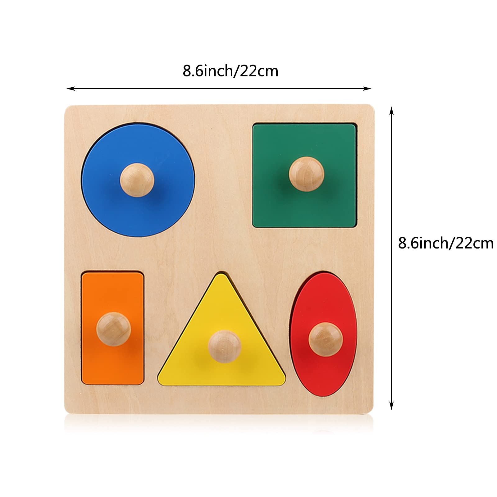 Montessori Wooden Puzzle Board Knob Wooden Puzzle Geometric Shape Puzzle Early Education Material Sensorial Toy for Toddler Shape & Color Sorter (5 Geometry Shape)