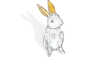HDCRYSTALGIFTS 3.5'' Crystal Spring Easter Bunny Animal Figurines Collectibles Glass Paperweight Golden Plated Clear Crystal Art Rabbit Decoration Statue