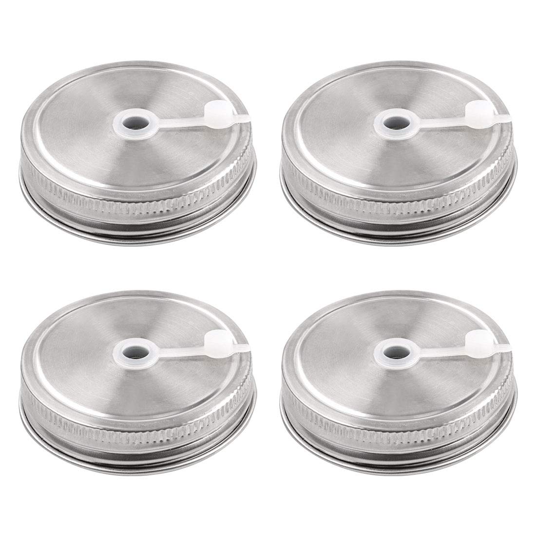 Photo 1 of uxcell 4pcs Stainless Steel Wide Mouth Mason Jars Lids with Straw Hole Canning Lids for Drinking & Food Storage