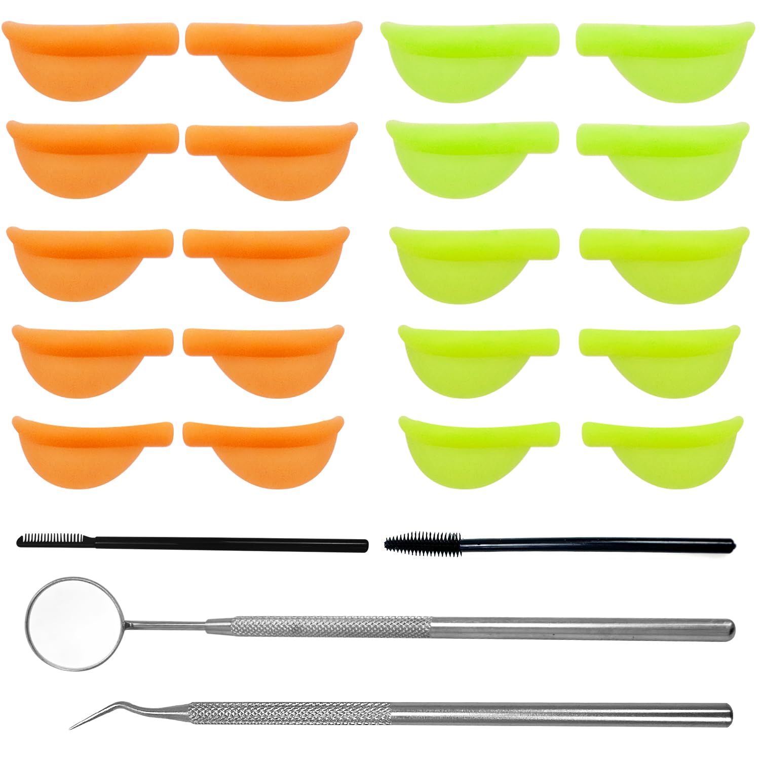 20Pcs Silicone Lash Lift Shields, Lash Lift Shields,Silicone Lift Pads for Eyelash Perm,XS/S/M/L/XL 5 Size Reusable Soft Lash Lifting Rods for Professionals Home Use Beauty Enthusiasts(Yellow,Orange)