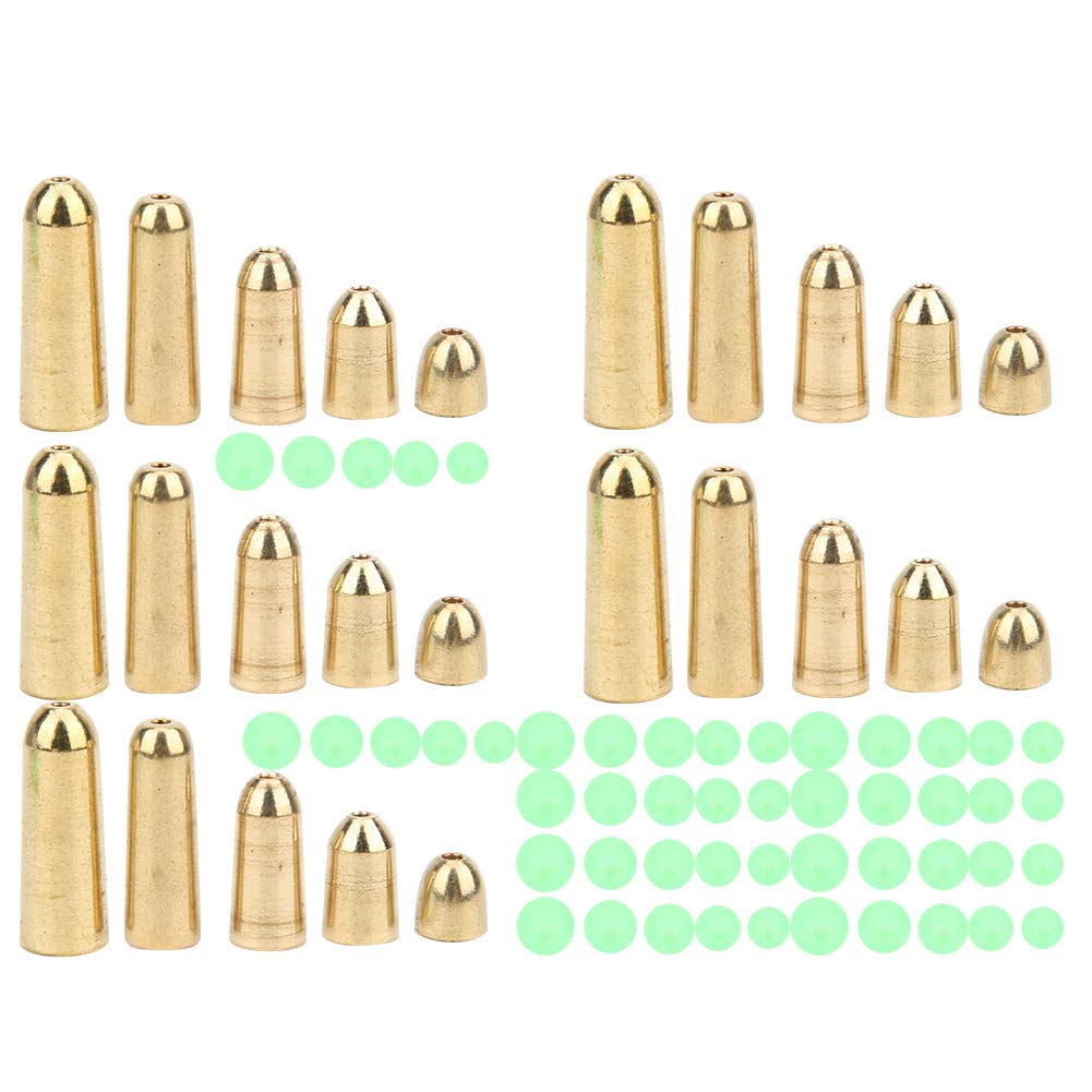 VBESTLIFE 75 Pcs Brass Fishing Sinkers and Weights, 5 Size Brass Weights Fishing Sinkers with Luminous Fishing Beads Kit