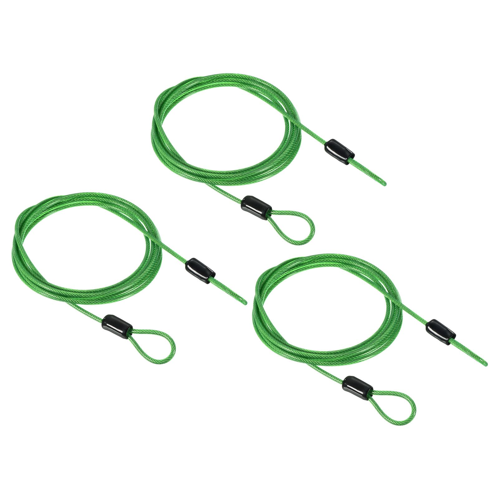 PATIKIL Security Cable 2.5mm x 1.5m/5ft, 3 Pack Coated Luggage Lock Wire Rope with Double Loop, Clear Green