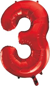 Unique Red Number 3 Shaped Large Foil Balloon 86cm Birthday Decor