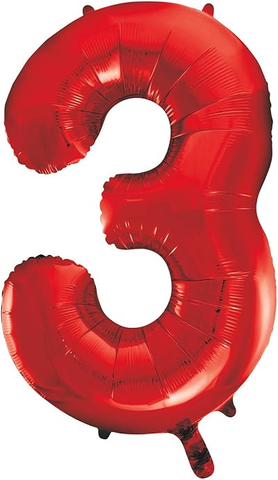 Unique Red Number 3 Shaped Large Foil Balloon 86cm Birthday Decor