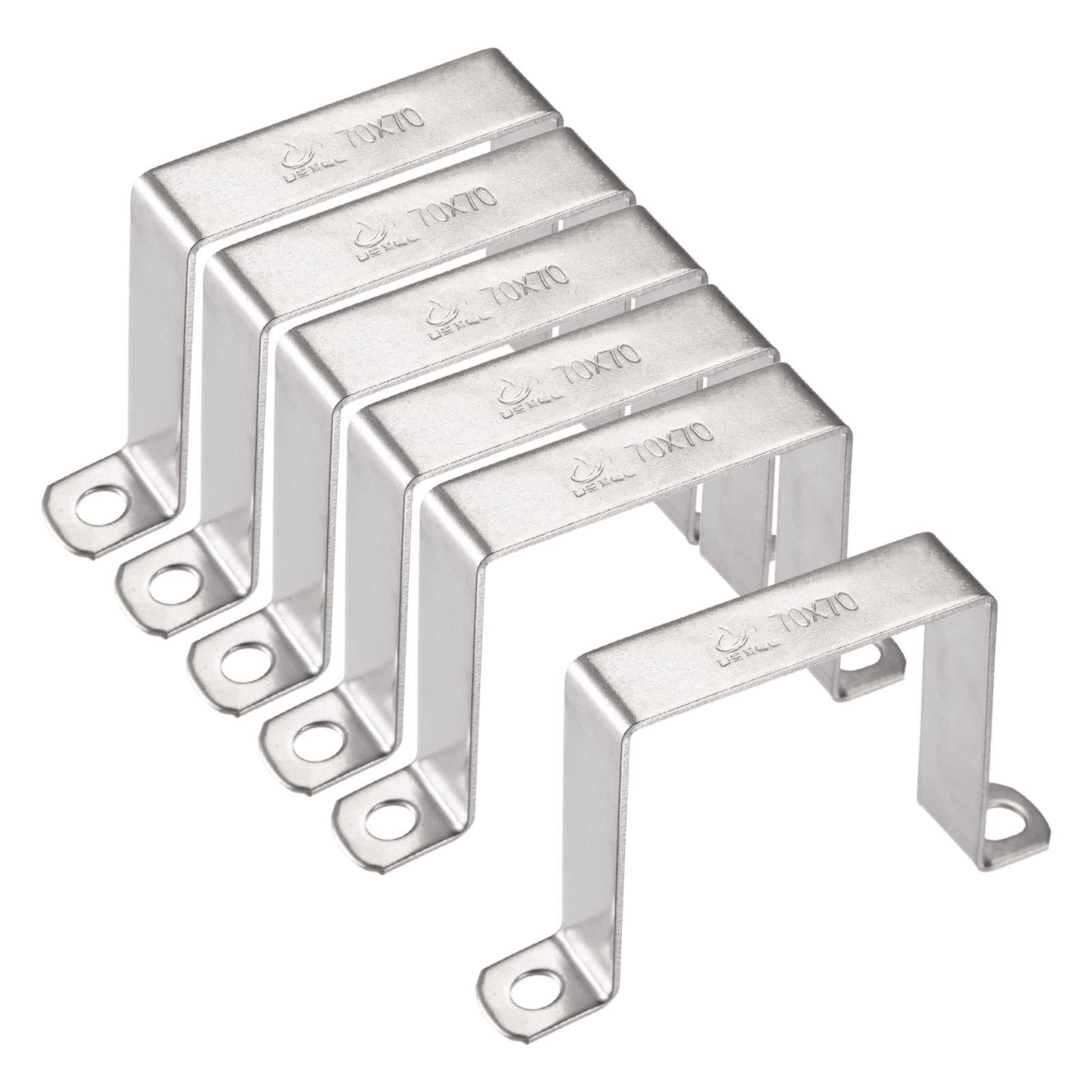 TA-VIGOR 6Pcs U Shaped Connector Bracket, 70mm x 70mm Stainless Steel Bracket Stainless Steel Pipe Clamp, Heavy Duty Conduit Clamps for Door Closed Bar Holder Strut, Pipe Tube Wire Fixing