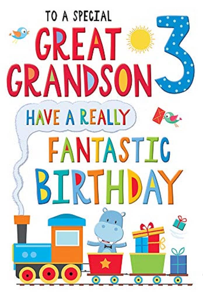Regal Publishing Juvenile Birthday Card Age 3 Great Grandson - 9 x 6 inches,gold|blue|red|white