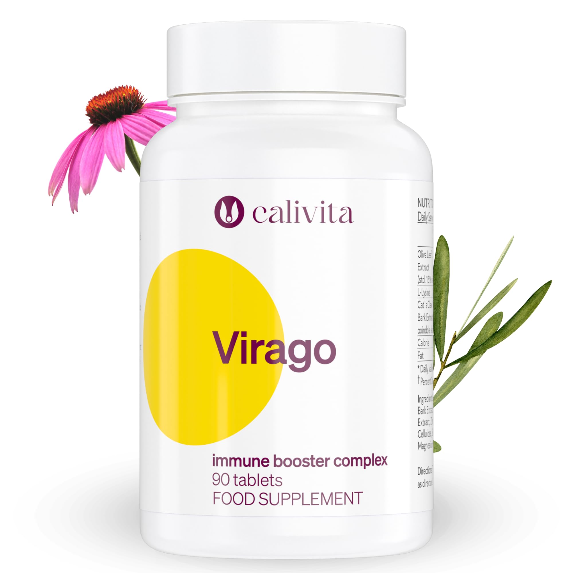Virago - Lysine Cold Sore Treatment - Vegan Immunity Booster with L-Lysine, Olive Leaf Extract, Cat's Claw, and More - 90 Tablets