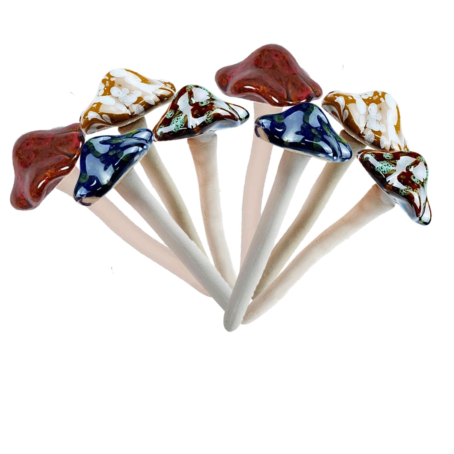 Ompinda Garden Mushroom Ornaments, 8 Pack Colorful Ceramic Mushroom Decorations DIY Miniature Figurines Toadstool for Home or Garden