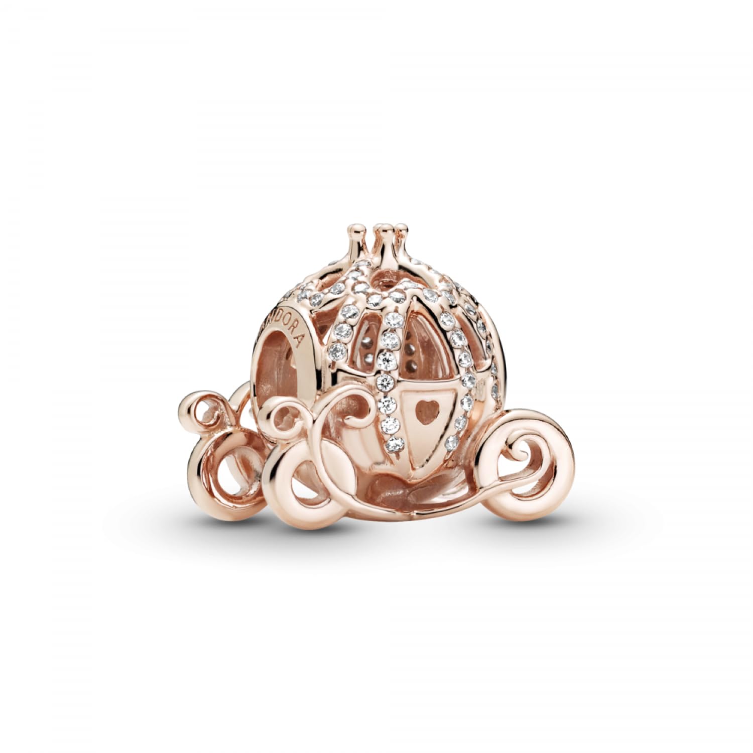 Pandora Disney Cinderella pumpkin coach 14k rose gold-plated charm with clear cubic zirconia