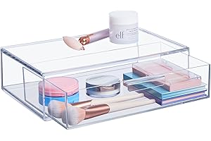 STORi Audrey Stackable Clear Bin Plastic Organizer Drawer | Organize Eyeshadow Palettes, Cosmetics, and Beauty Supplies on a Vanity | Made in USA