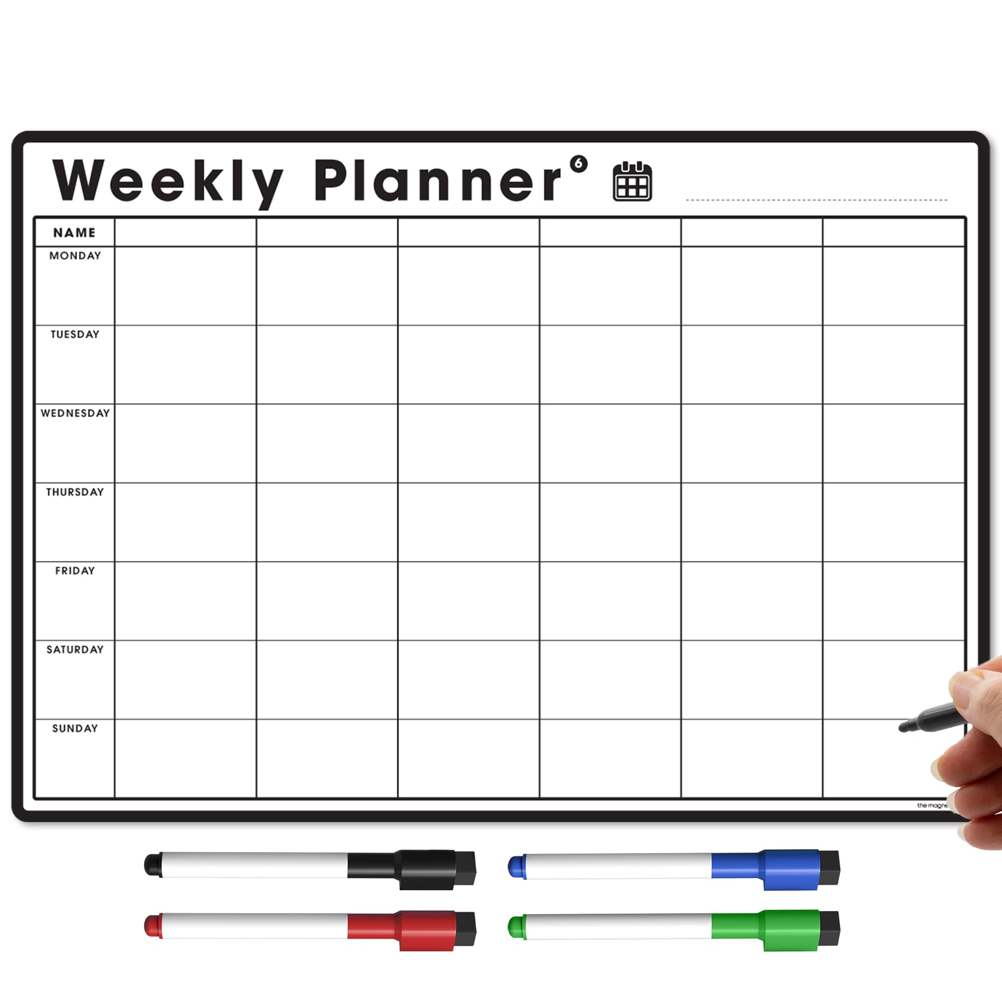 TMS Magnetic Weekly Planner and Organiser A3 | Customisable Whiteboard for Family or Business Tasks and Meal Planning | with 4 Free Magnetic Dry Wipe Pen (Black - 6 Column, A3) โ image 1
