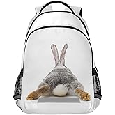 Dallonan Backpack Gray Rabbit Buttom Lovely Bunny School College Backpack Laptop Casual Daypack