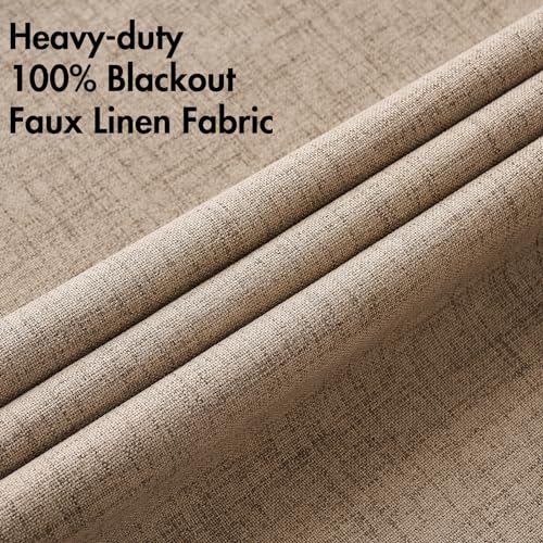 MIULEE 100% Blackout Linen Curtains for Bedroom 52x84 Inches Copper Brown | Room Darkening, Light Blocking, Thermal Insulated, Grommet Top, Linen Textured, Window Curtains for Living Room, 2 Panels