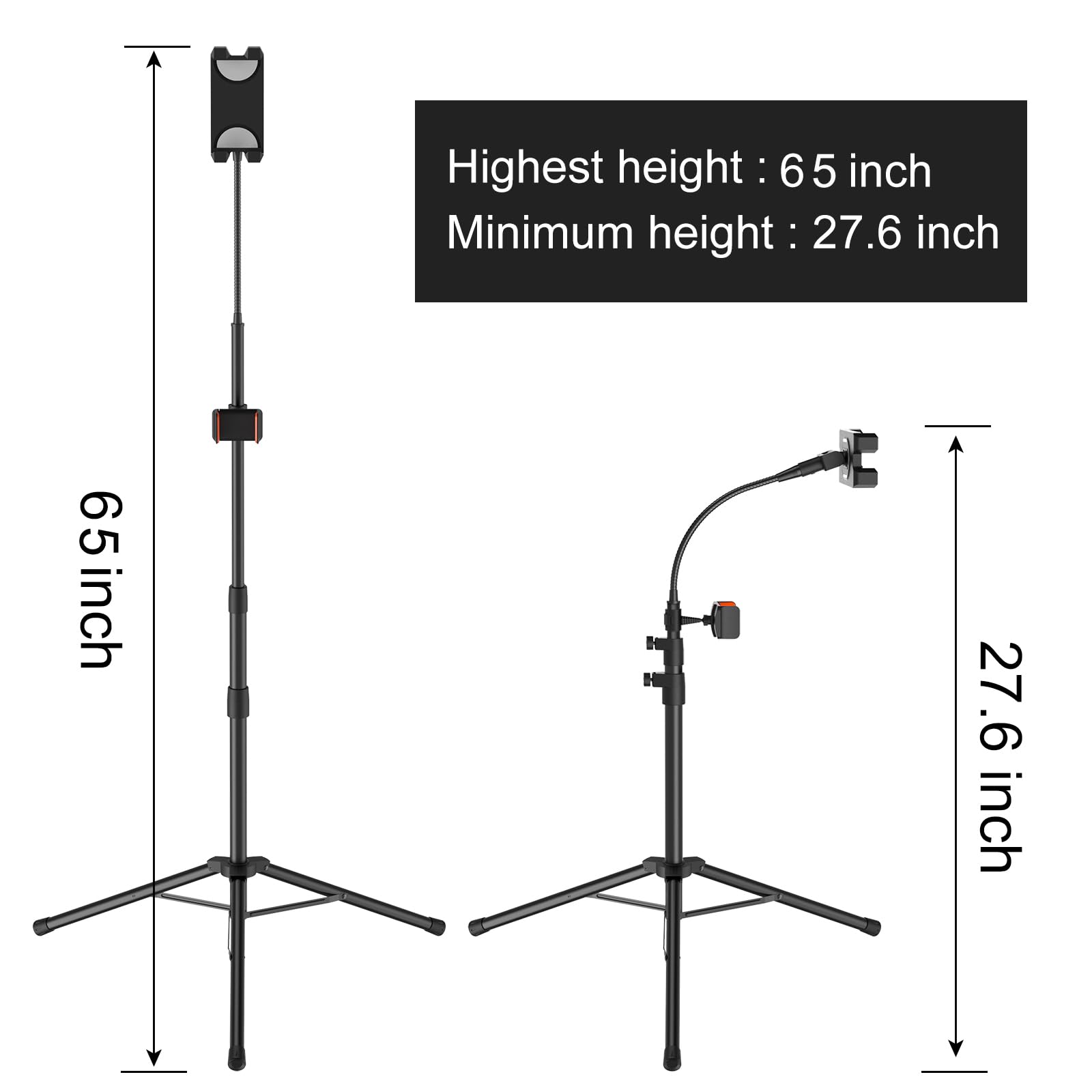 Tripod Stand for Ipad,Gooseneck 65-inch Floor Stand for Tablet,Floor Stand for iPad Tripod with 360° Rotating Mount for Mini, Air, Pro and All 4.7-11.9 Inch Tablet and Phone