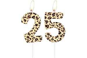 ININGER Leopard Print Number 25 Candles,Cheetah Birthday Cake Candles,Leopard Party Decorations,Animal Birthday Party Decorations Safari Party Decorations Leopard Party Supplies, Animal Print Party