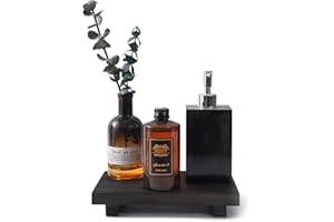 ZOOCATIA Small Bathroom Counter Organizer Wooden Decorative Trays Rectangular Cosmetic Holder for Kitchen, Soap, Lotion Bottle, Plant, Cosmetic, Retro Black
