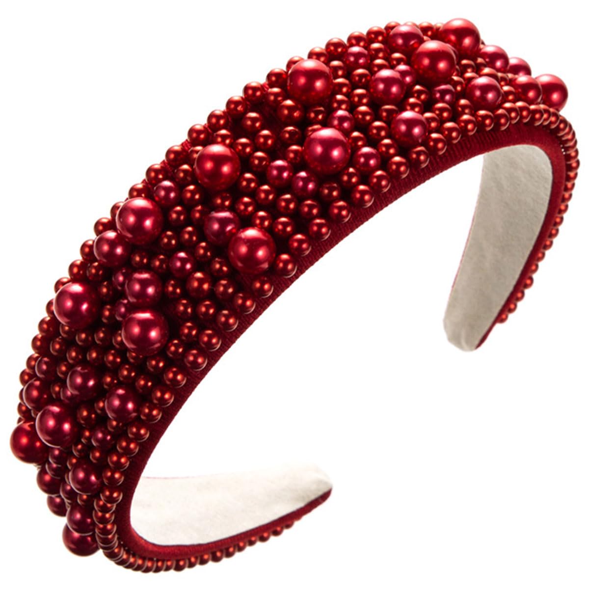 scicent Red Headband Hoops Wide Top Knot Hairband Embellished Pearl Beaded Headbands 26008 — image 1