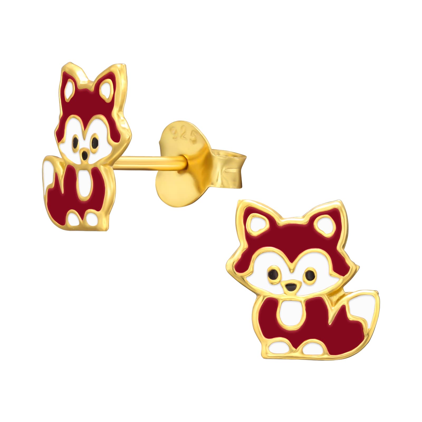 925 Sterling Silver Gold Plated Lightweight Hollow-Back Fox Stud Earrings for Women & Girls – Nature Jewellery Gift Boxed