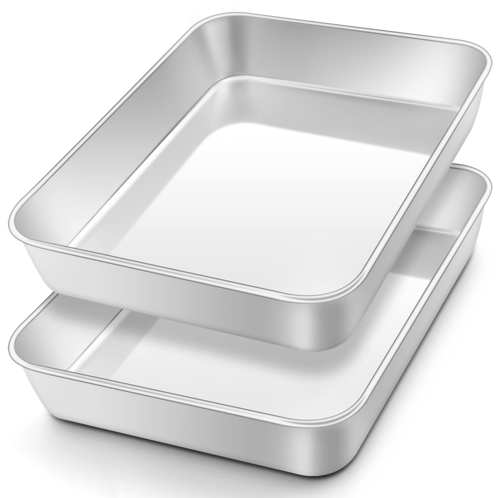 Onader Small Oven Tray Set of 2, Deep Cake Tin Rectangle Baking Tray, Stainless Steel Bake Sheet Pans Ideal for Lasagne Cookie Pizza, Flat Surface & Brushed Finished, Dishwasher Safe, 26x20x5cm
