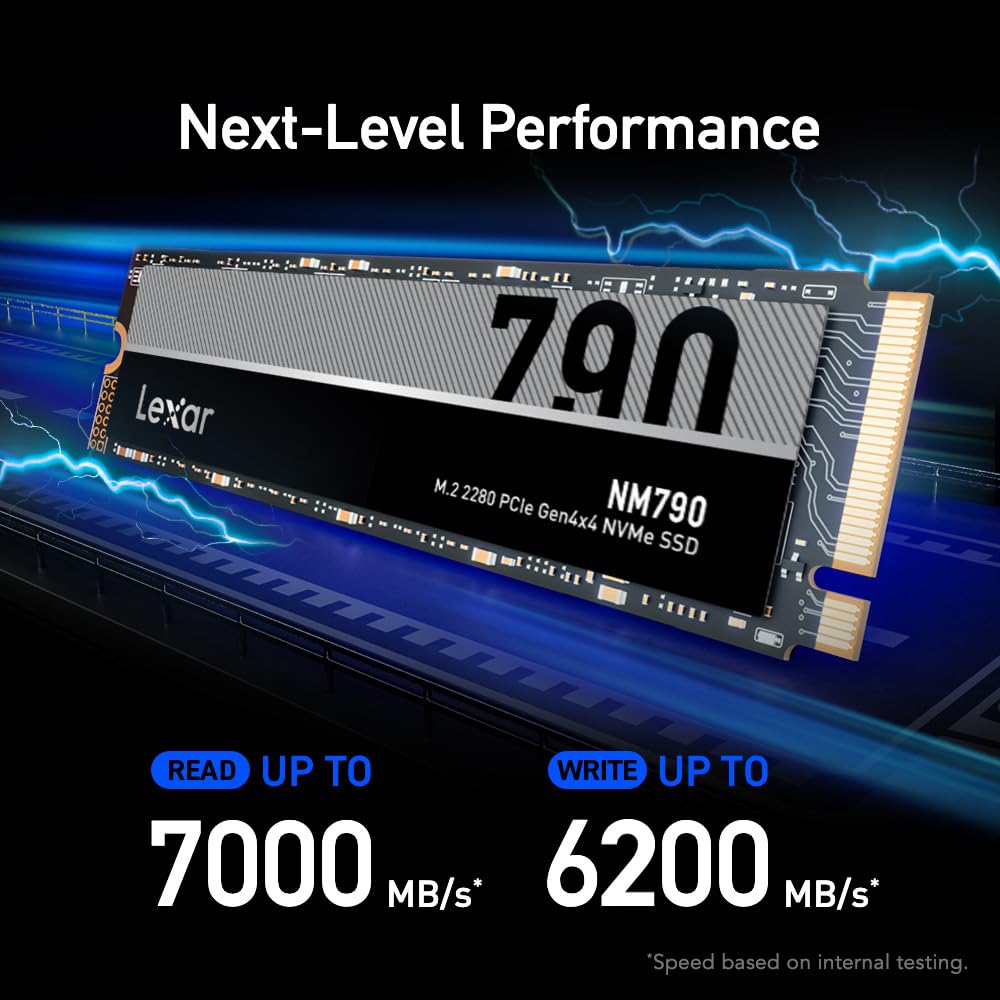 Lexar 8TB NM790 SSD PCIe Gen4 NVMe M.2 2280 Internal Solid State Drive, Up to 7000/6200 MB/s Read/Write, Compatible with PS5, for Gamers and Creators, Black (LNM790X008T-RNNNU)