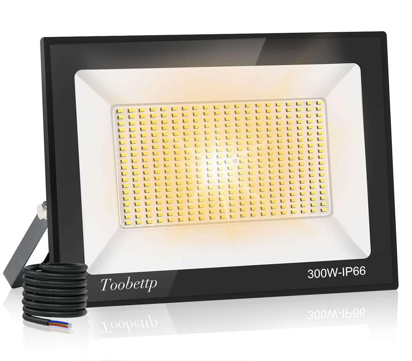 Toobettp 300 W Outdoor LED Spotlight, 30,000 LM, 3500 K Warm White, IP66 Waterproof, Modern Style, Rectangular, Bracket Mount, 388 LED, 40.3 x 31.3 x 6.2 cm, 2.99 kg