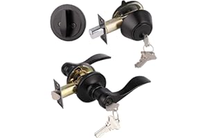GOBRICO 1Pack Exterior Door Lever Lockset with Single Cylinder Deadbolt Black Door Handle with Deadbolt Lock Set Keyed Alike, Matte Black Finished