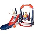 4 in 1 Slide Climber Swing Set, Freestanding Toddler Slide Climber Playset with Basketball Hoop, Toddler Playground Indoor Outdoor, Easy Setup (Red)