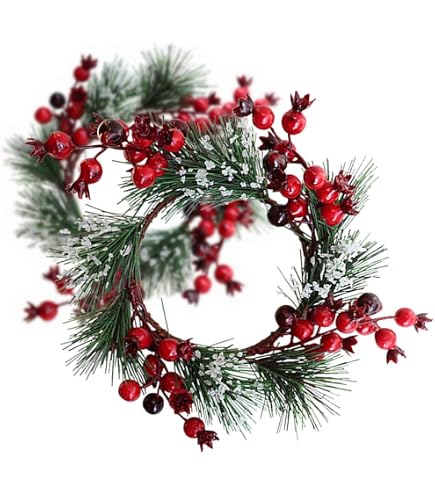 8 Anneaux De Bougies De Noël 20cm - Couronne De Baies Rouges Et Pin Enneigé - Décoration Table