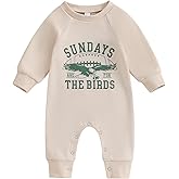 Infant Baby Boys Girls Sundays are for The Birds Jumpsuit Crew Neck Long Sleeve Romper Fall Newborn Football Outfits