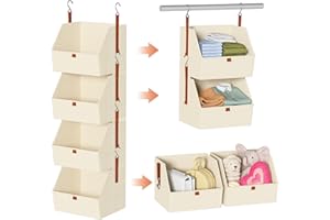 Hanging Closet Organizer and Storage, 4 Closet Shelves Organizer for Closet Storage, Foldable Closet Drawers Space Saving, Fa