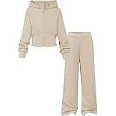 YOURUIKEY Girls 2 Piece Outfits Hoodie Zip Drop Shoulder Sweatshirt and Sweatpants Set with Pockets Sweatsuit Fall Clothes