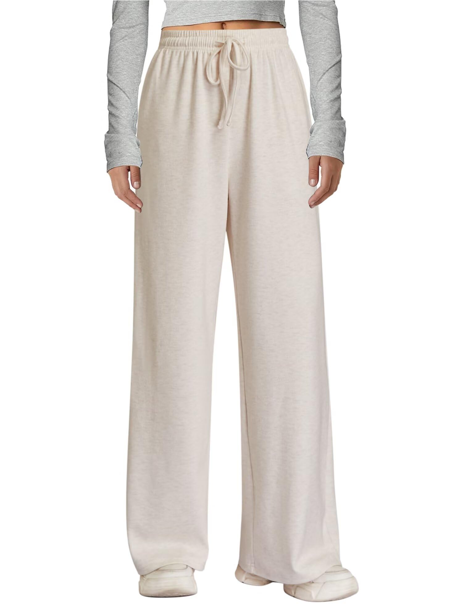Arolina High Waist Wide Leg Palazzo Pants Petite White Summer Beach Lightweight Flowy Cotton Drawstring Trousers