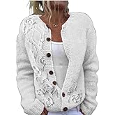 Women's Boho Floral Cardigan Sweaters Cute Cat Print Button Down Knit Casual Long Sleeve Outerwear Tops for Fall Spring