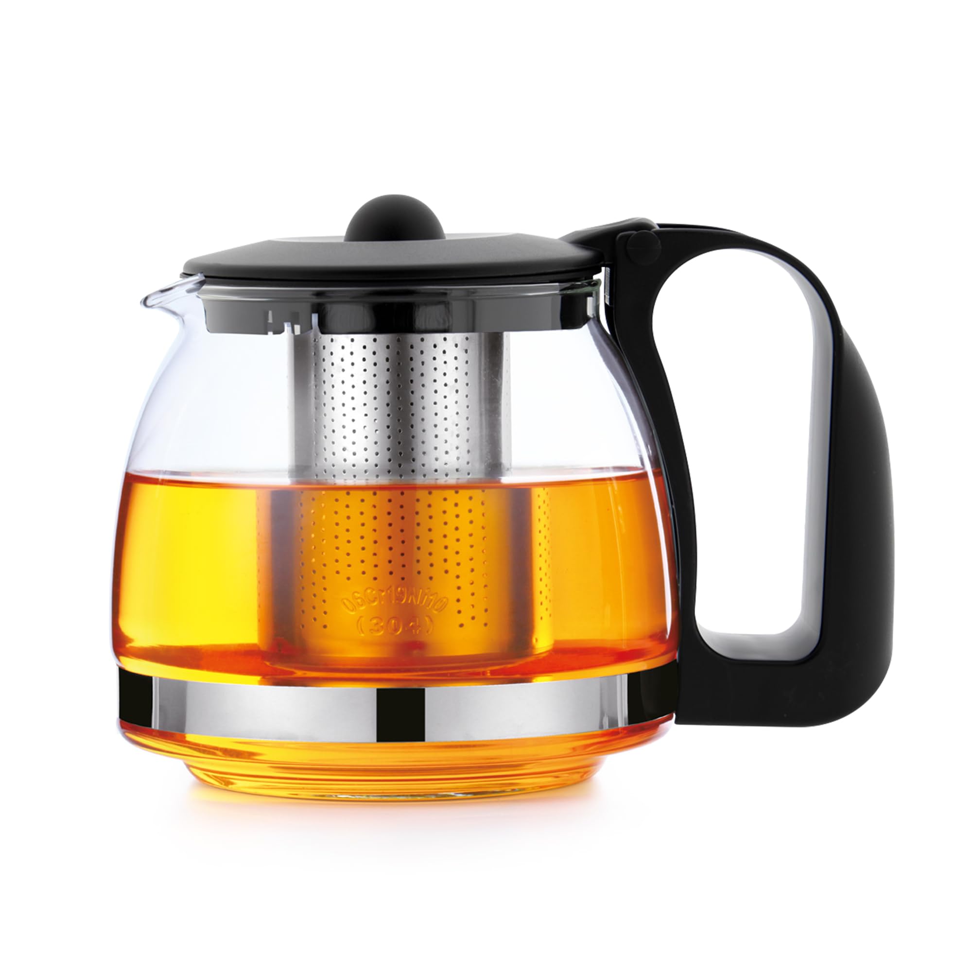 T24 Glass Teapot with Strainer Attachment, Heat-Resistant, Removable Stainless Steel Filter Strainer, Ideal for Preparing Loose Tea, Teapot (1250 ml)
