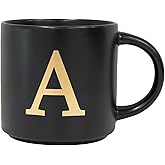 COLLECTIVE HOME - Monogram Ceramic Mugs, 15 oz Golden Initial Black Coffee Cups, Elegant Alphabet Tea Mugs, Elegant Personalized Mug with Gift Box, Unique Mug with Double Side Capital Lette (A-1)