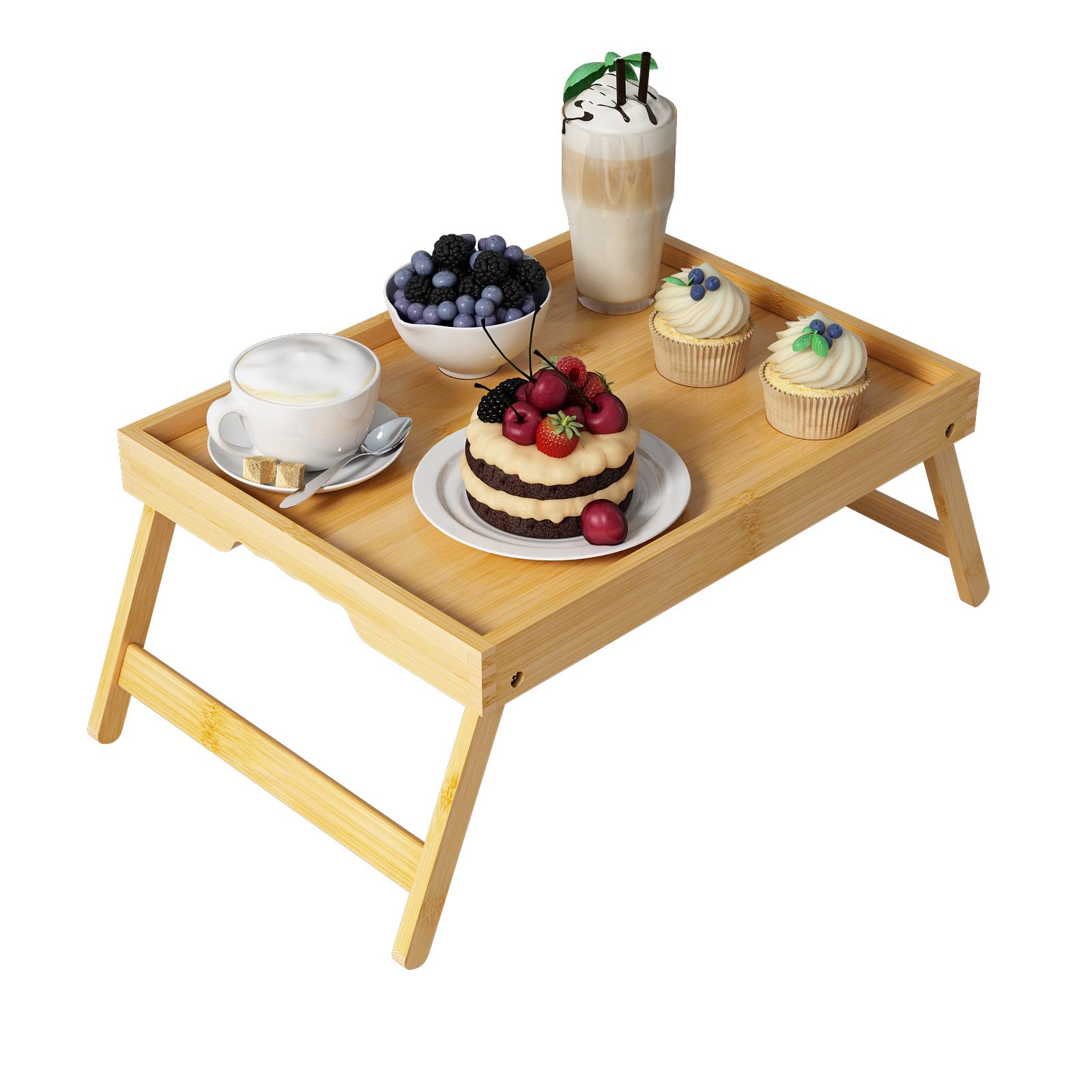 Photo 1 of Youpehom Bed Tray Table with Folding Legs,Bamboo Breakfast in Bed for Kitchen Serving Tray,Sofa,Eating,Used As Laptop Desk Snack Tray (Bamboo, Medium)