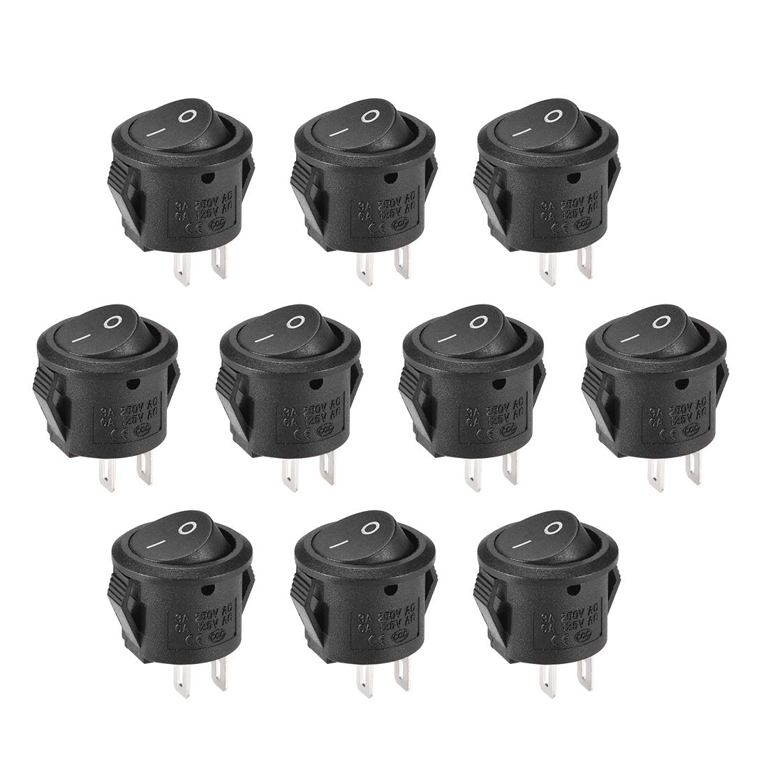 uxcell SPST Boat Rocker Switch Round Toggle Switch Black for Boat Marine 2pins ON/OFF AC 250V/3A 125V/6A, 10pcs