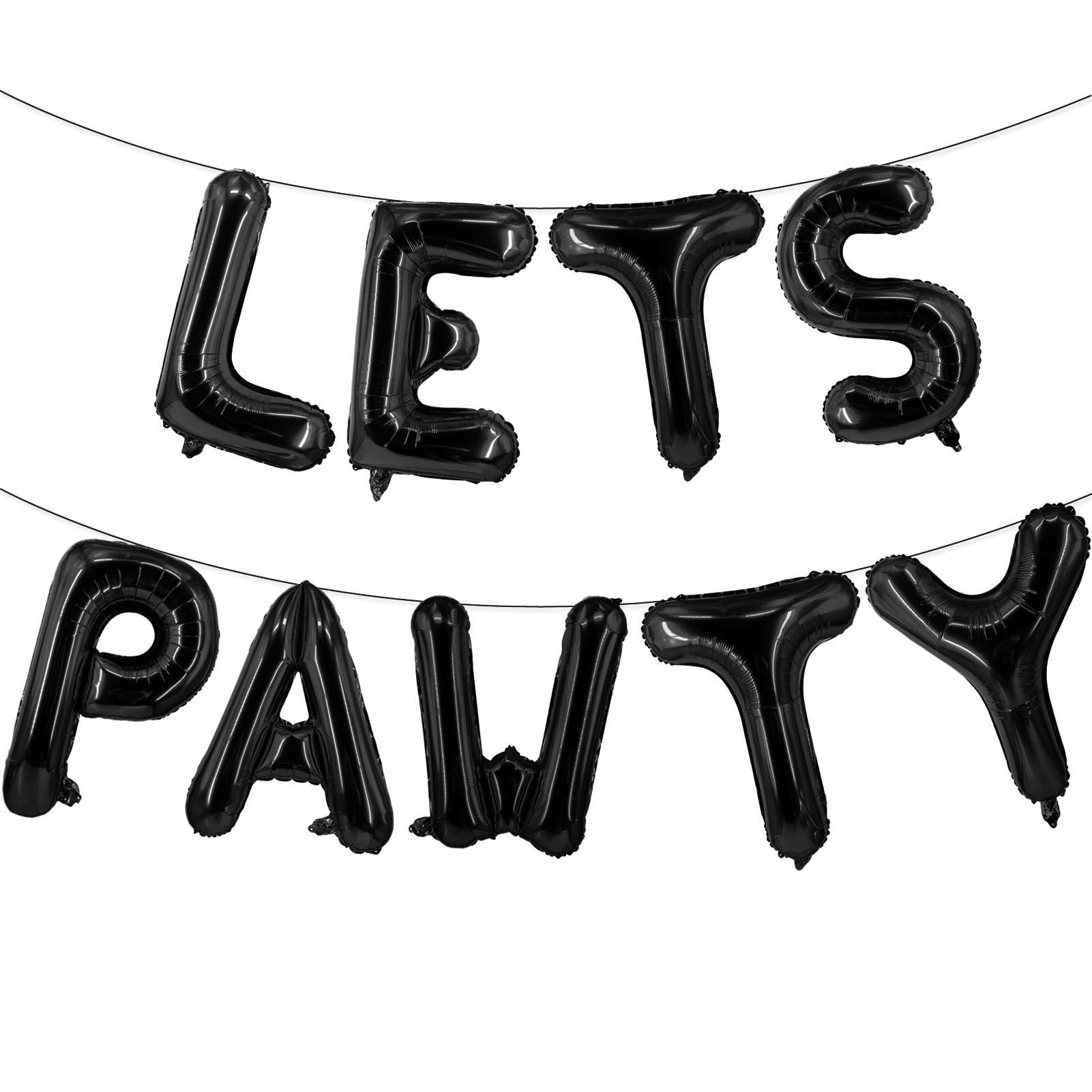 9 Pcs Lets Pawty Balloons Banner 16 Inch, Dog Cat Pet Birthday Letters Sign Lets Pawty Balloons Happy Birthday Banner for Pet Dog Cat Party Supplies Decorations (Black)