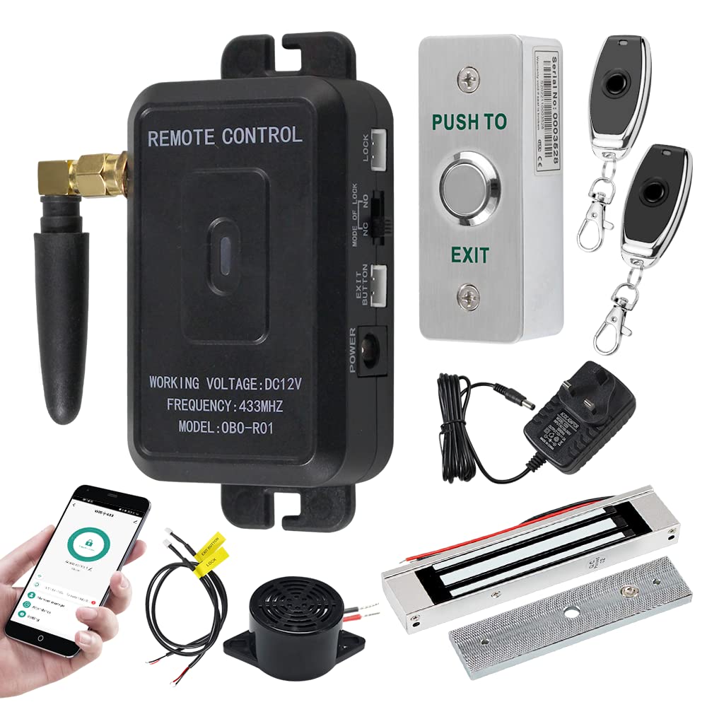 QTTYELOK WiFi Tuya APP Access Control System Kit Wireless Remote Control Unlock Gate Door Opener + 180KG/350lbs Electric Magnetic Lock + Exit Button