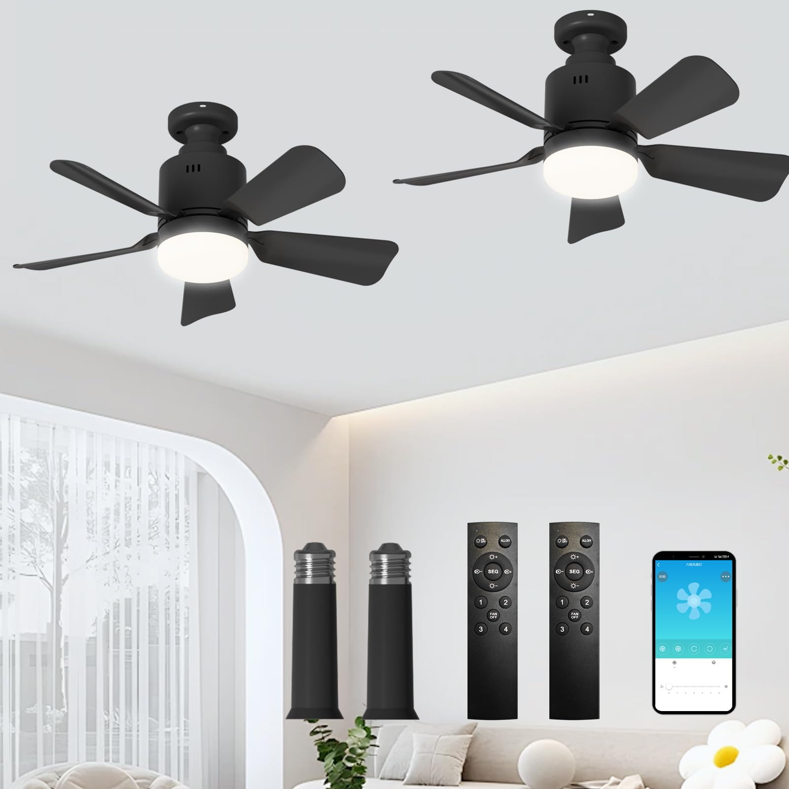 Photo 1 of LANMEL 2 Pack Socket Fan Light with Remote & APP, 17.7'' Socket Breeze Ceiling Fan with Socket Extender, 3 Colors LED Light Bulb, Screw in Small Ceiling Fan for Bedroom Living Room Kitchen Garage
