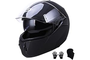 OUMURS DOT Modular Motorcycle Full Face Helmet Flip-Up Dual Visor, Lightweight & DOT Approved, Matte Black