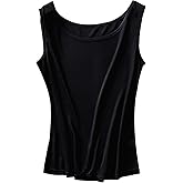 Silk Tank Tops for Women Basic Double Lined Knit Tank Top Round Neck Cute Summer Sleeveless Vest Compression Cami Tank