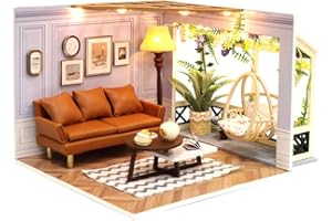 TuKIIE DIY Miniature Dollhouse Kit with Furniture, 1:24 Scale Creative Room Mini Wooden Doll House Accessories Plus Dust Proof for Kids Teens Adults(Warm Moment)