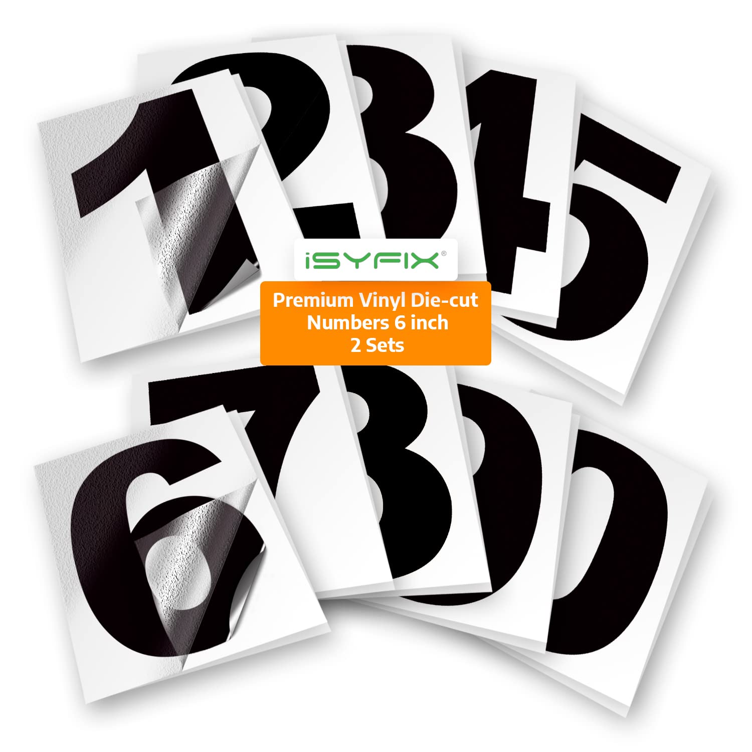 iSYFIX Black Vinyl Numbers Stickers – 6 Inch Self
