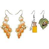 ZKBKJSPZJB Bumble Bee Earrings-Honeycomb Earrings For Women -Honey Jar Earrings Asymmetrical Earrings Bee Costume Women
