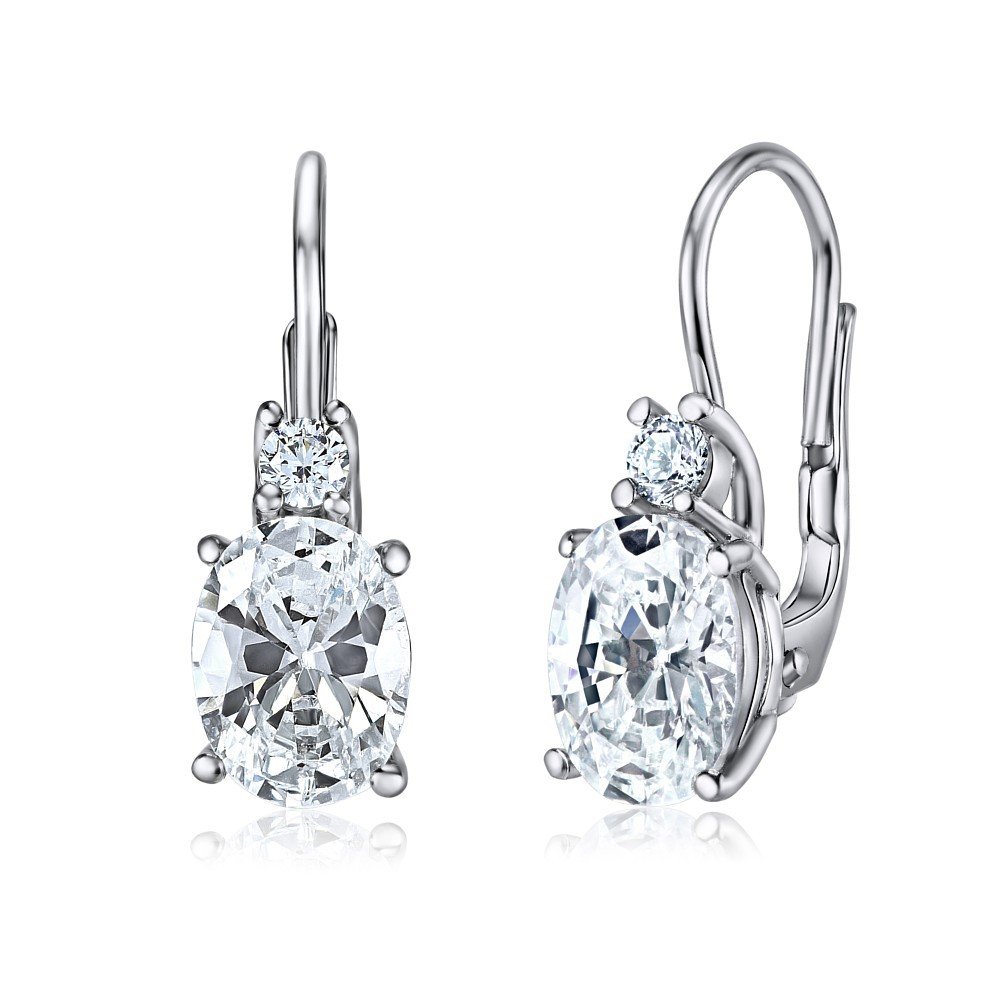 SILVEGO Women 925 Sterling Silver Earrings with Clear Zirconia Oval