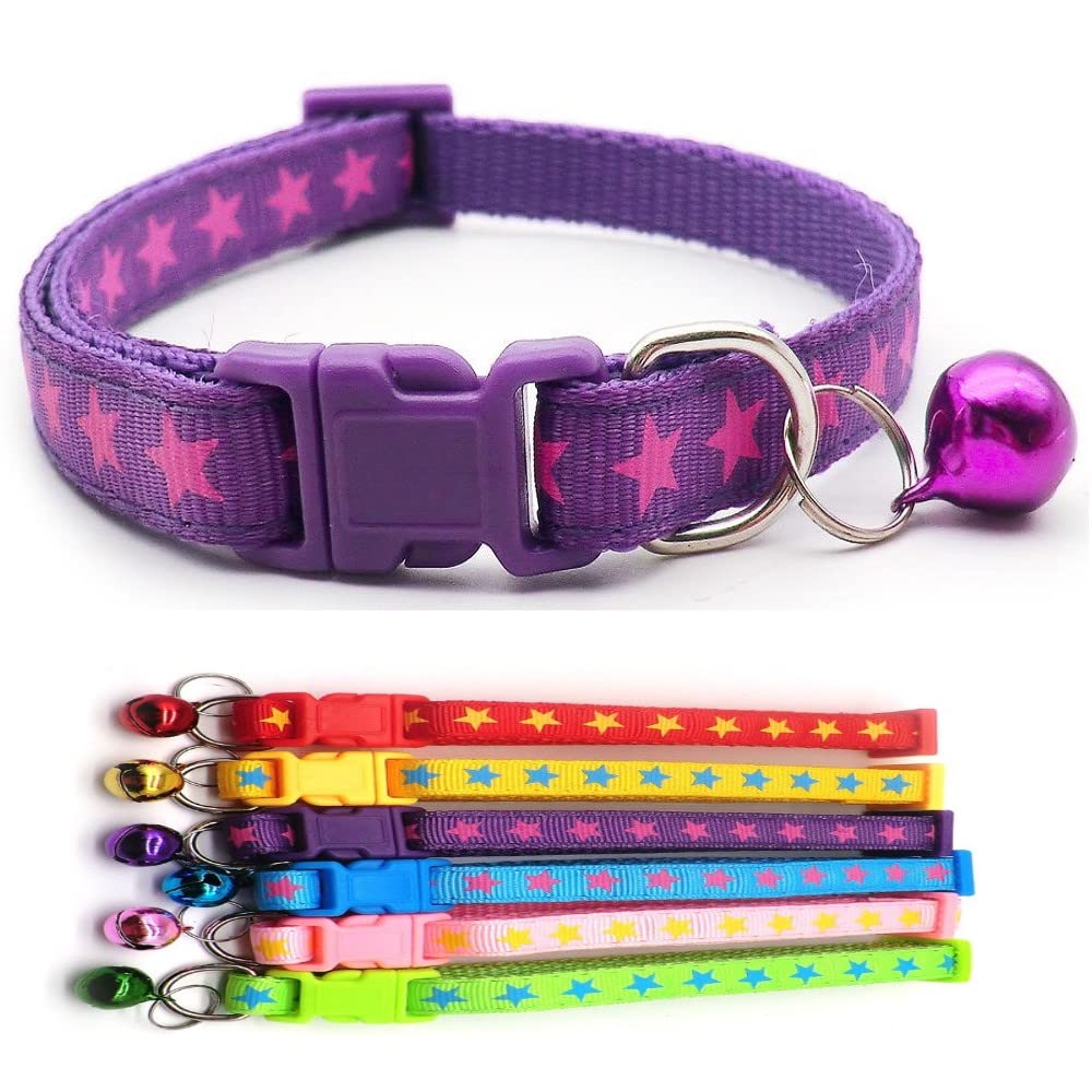 Small Dog Puppy Pet Collar Star Design with Bell Nylon Adjustable Size 19-32cm Purple