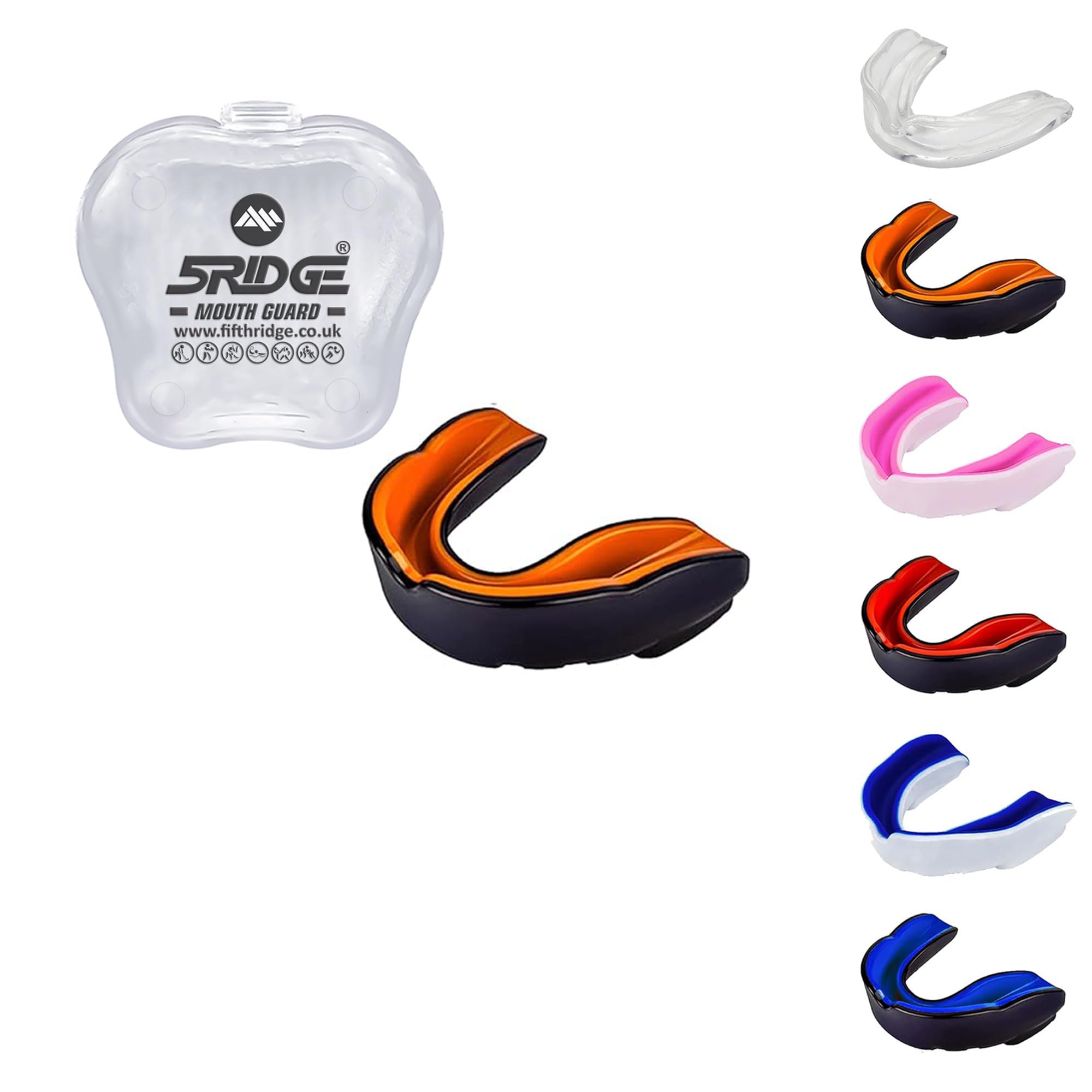 Gum Shield Mouth Guard Adult Youth & Junior Gum Shield for All Contact Sports Mouth Guard Boxing, MMA, Mouthguard Rugby, Football, Lacrosse, Hockey Mouthguard (Orange/Black, Juniors Under 11 Years)