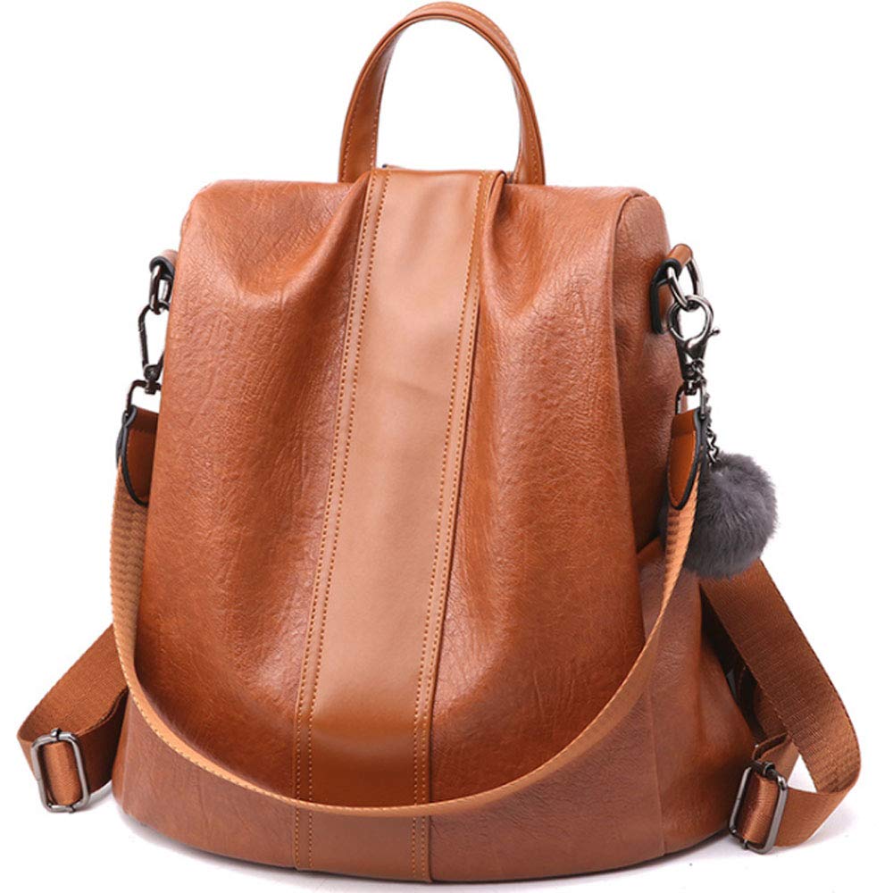 Rullar Women Girls Fashion Backpack PU Leather Student Travel Hiking School Shoulder Bag Daypack Purse Anti-theft Rucksack Brown